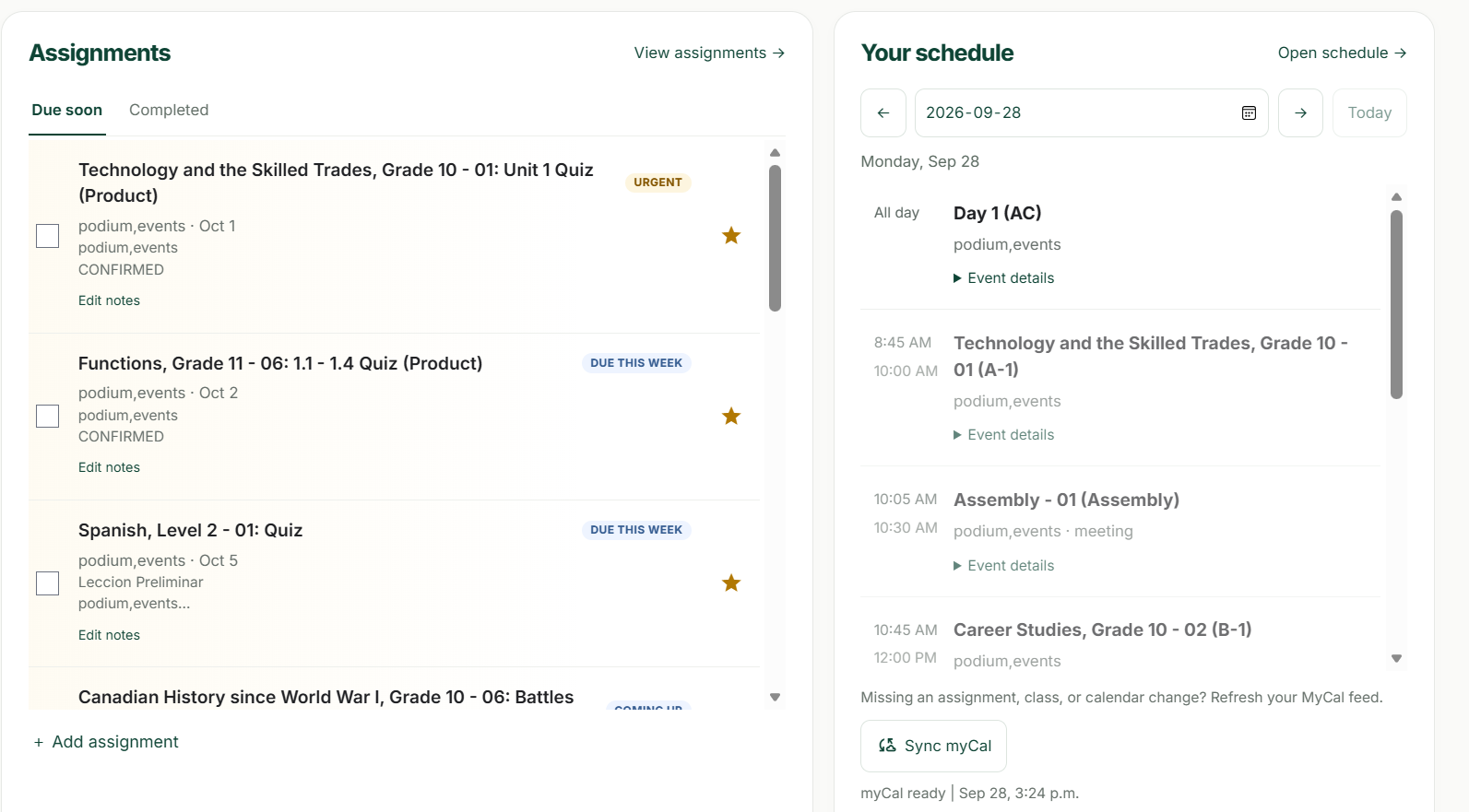 The Study Concept Dashboard — actual app screenshot