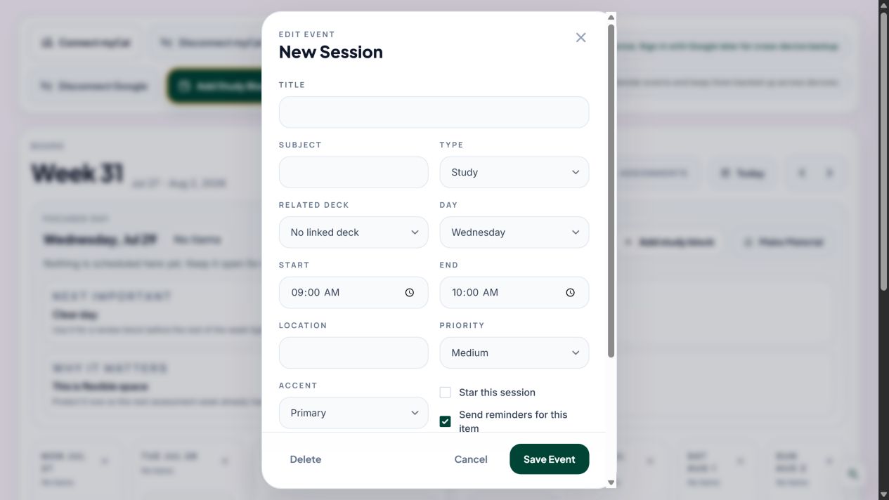StudyConcept connected schedule planner